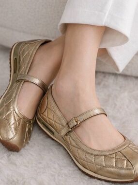Cole Haan Gold Metallic Mary Jane Loafers